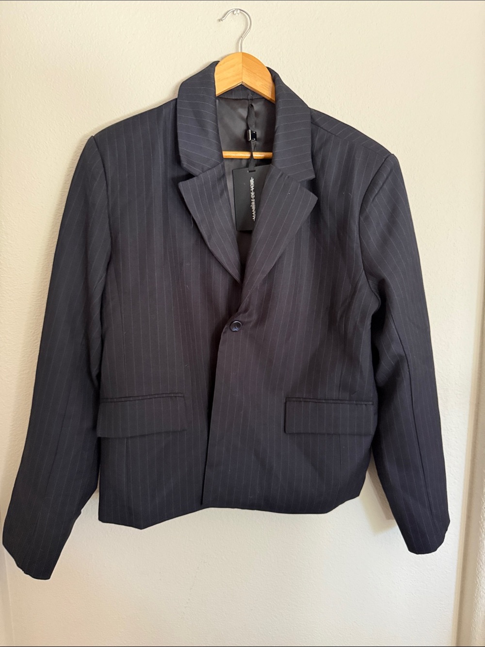 Maniere De Voir Navy Pinstripe Sport Coat